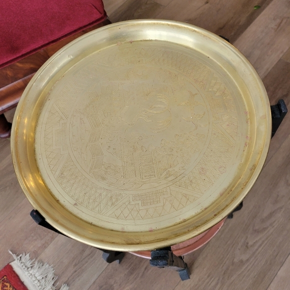 Brass And Copper Folding Tray Table Asian Inspired - Picture 2 of 8